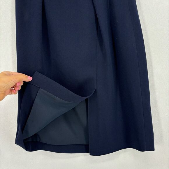 J. Crew Womens Size 6 Navy Pencil Skirt Back Slit Pleated Front Zip Back - Picture 5 of 10